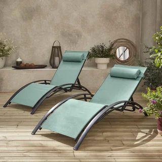 Lot de 2 transats aluminium dossier inclinable 4 positions textilène anthracite