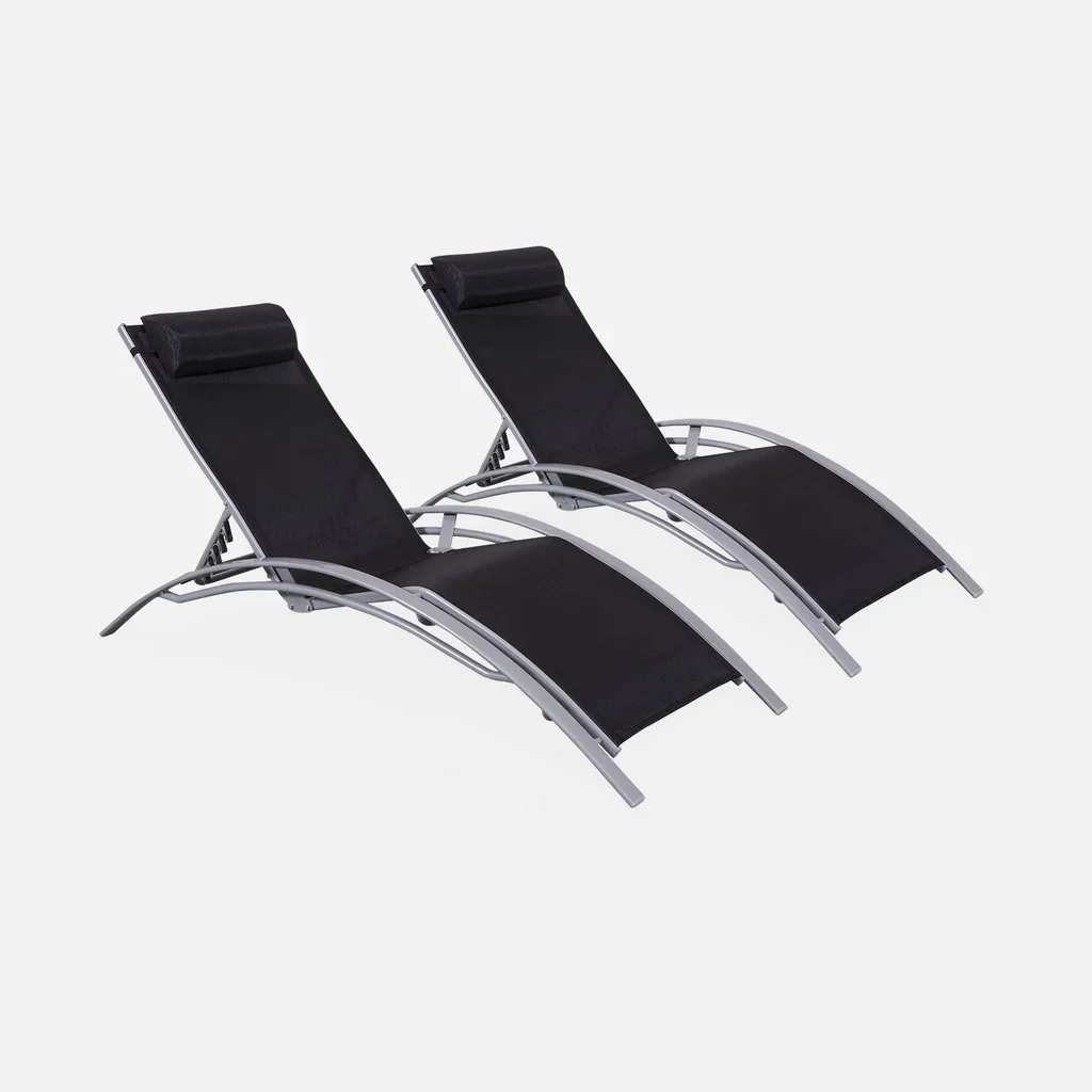 Chaise longue aluminium multi-positions lot de 2 bain de soleil Louisa