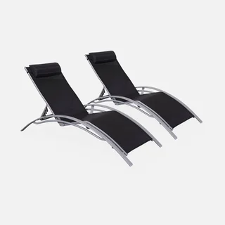 Chaise longue aluminium multi-positions lot de 2 bain de soleil Louisa