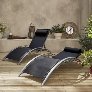 Chaise longue aluminium multi-positions lot de 2 bain de soleil Louisa