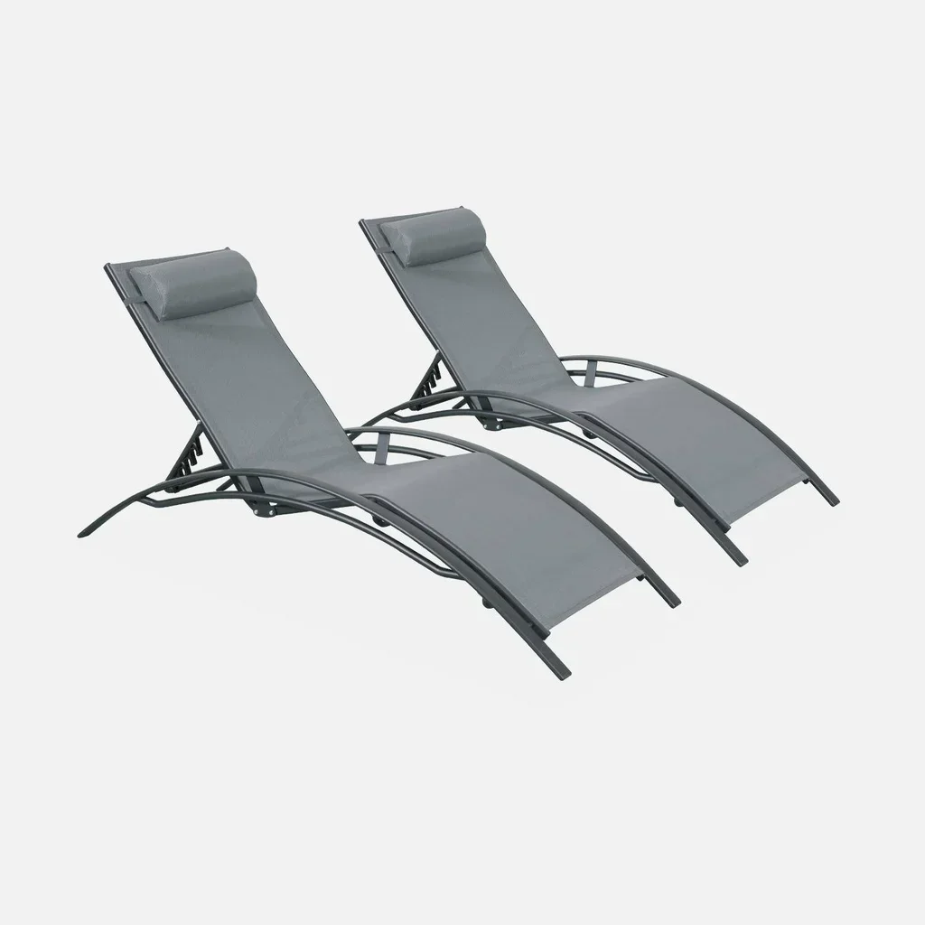 Chaise longue aluminium multi-positions lot de 2 bain de soleil Louisa