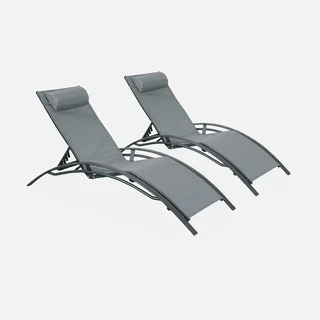 Chaise longue aluminium multi-positions lot de 2 bain de soleil Louisa