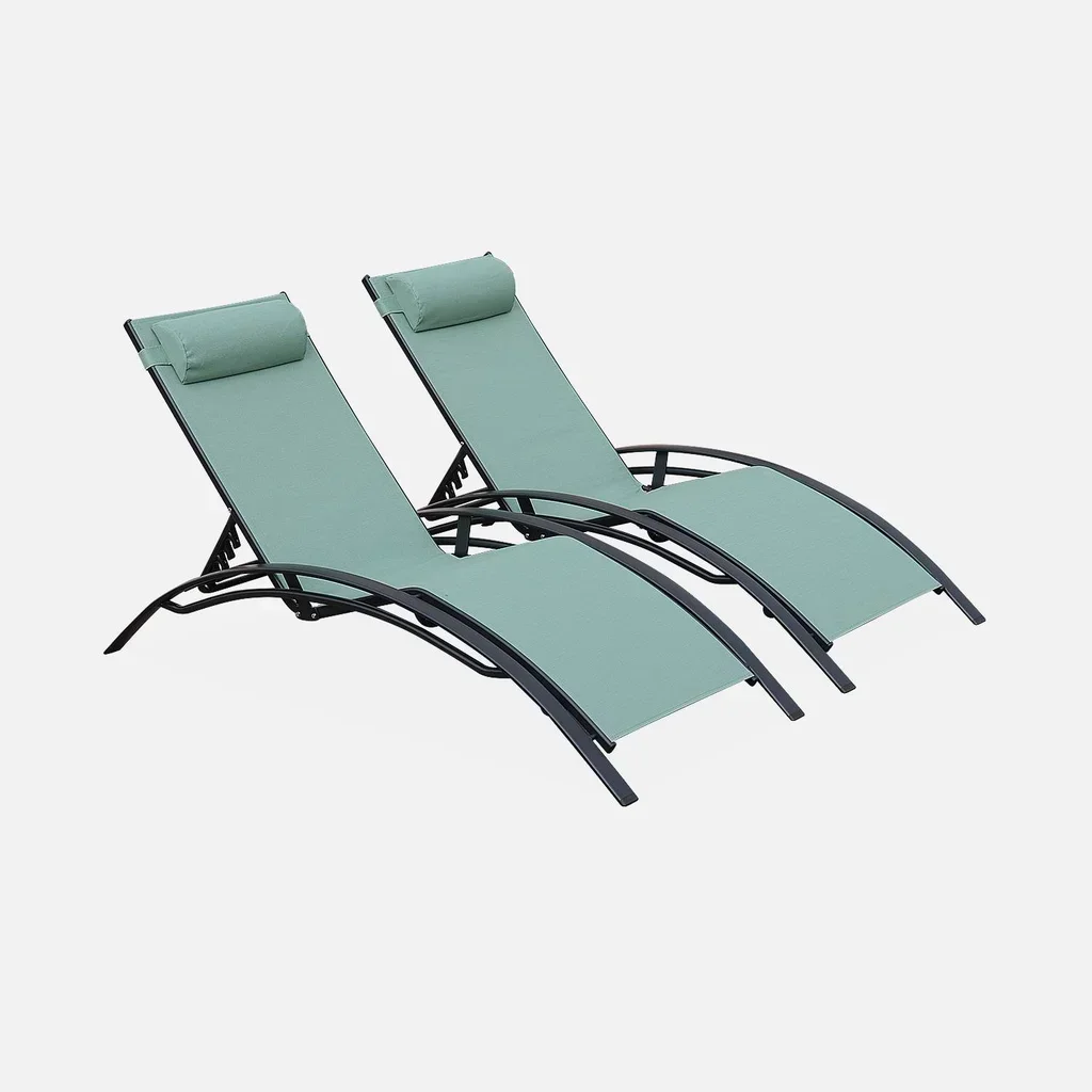 Lot de 2 transats aluminium dossier inclinable 4 positions textilène anthracite