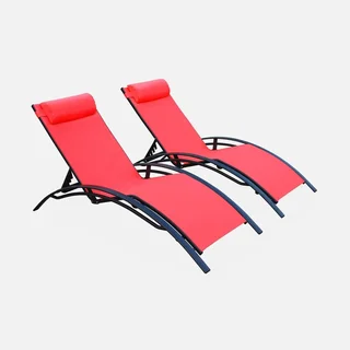 Lot de 2 transats aluminium dossier inclinable 4 positions textilène anthracite