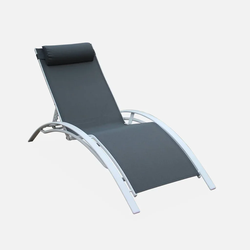 2 transats aluminium multi-positions textilène anthracite Louisa