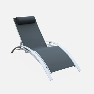 2 transats aluminium multi-positions textilène anthracite Louisa