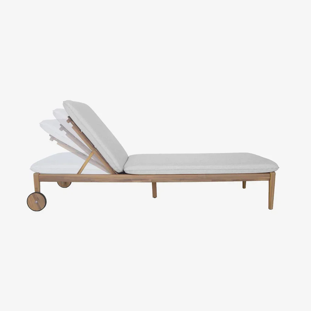Chaise longue bois acacia réglable à roulettes Sola