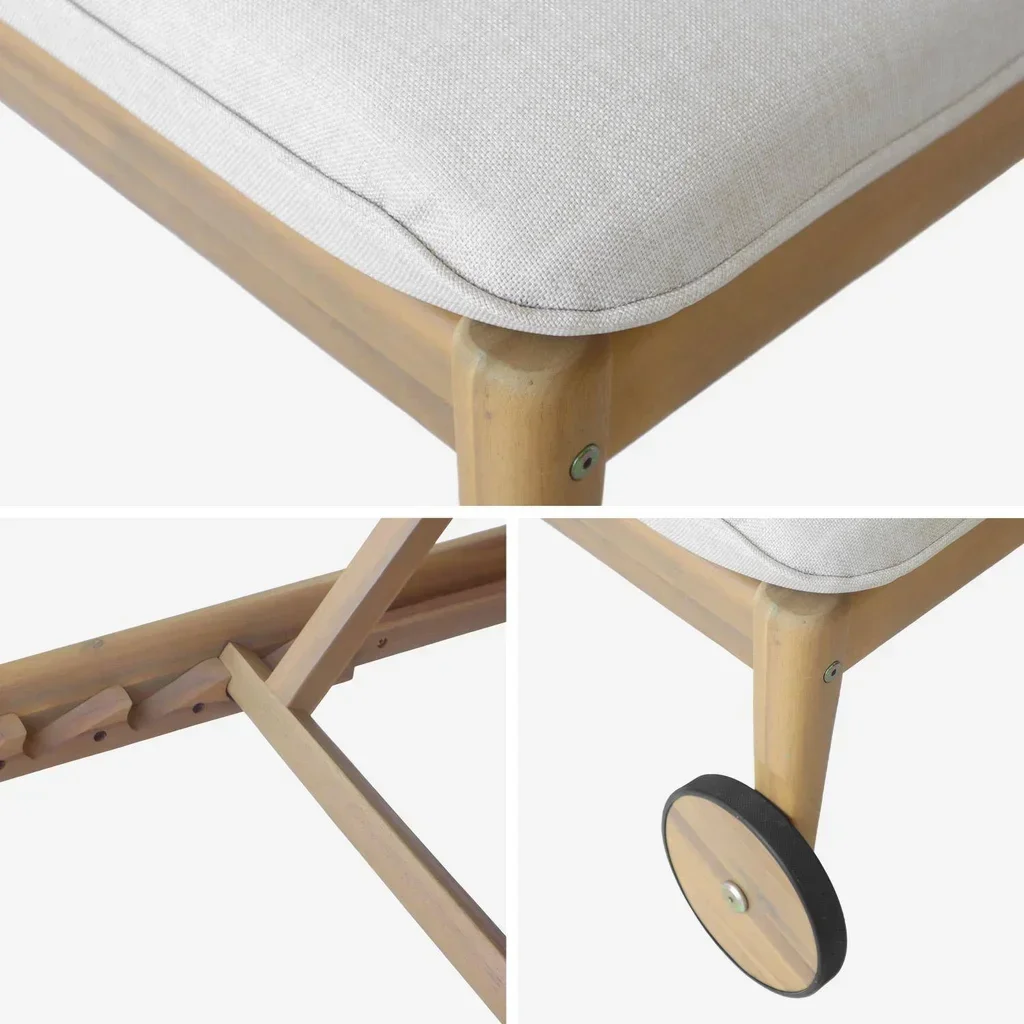Chaise longue bois acacia réglable à roulettes Sola