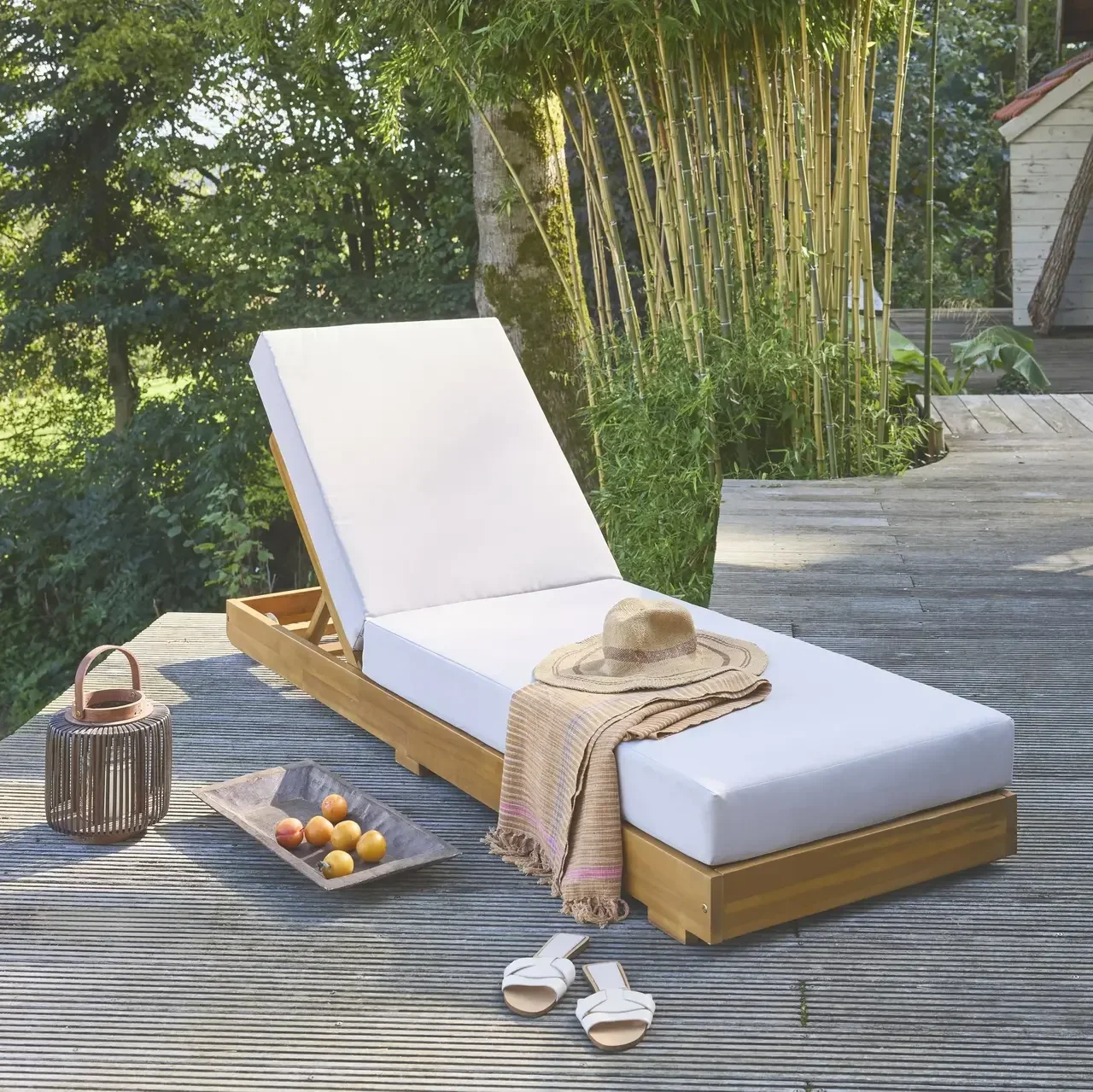 Chaise longue bois acacia réglable roulettes Dorina