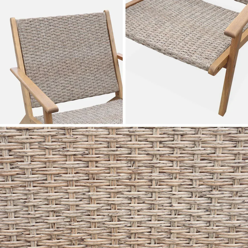 Duo de chaises longues jardin acacia résine tressée design naturel
