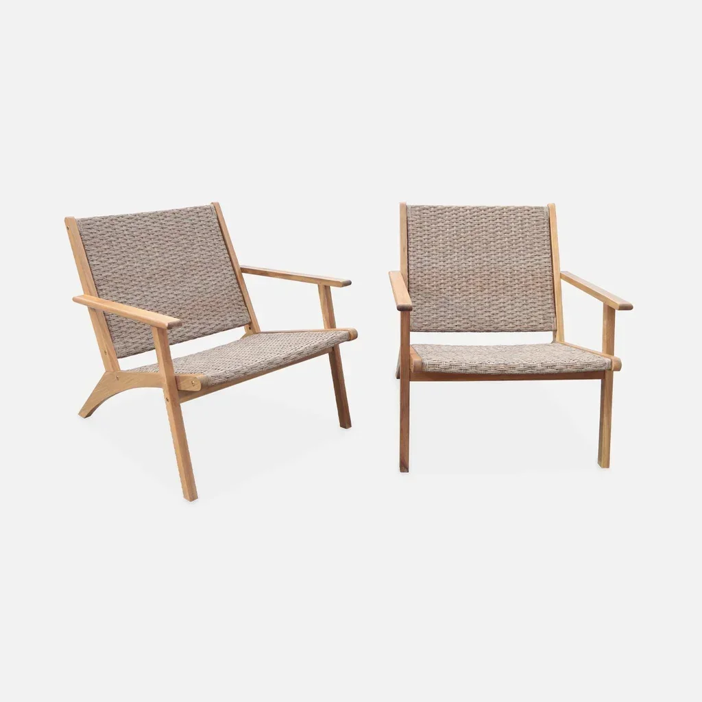 Duo de chaises longues jardin acacia résine tressée design naturel