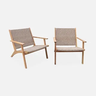 Duo de chaises longues jardin acacia résine tressée design naturel