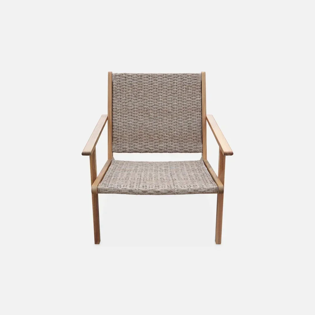 Duo de chaises longues jardin acacia résine tressée design naturel