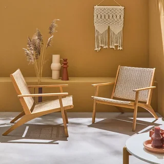 Duo de chaises longues jardin acacia résine tressée design naturel