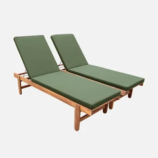 Espreguiçadeira Jardim Madeira Acácia Ajustável com Rodas - Conjunto 2 Espreguiçadeiras Exterior com Almofadas Macias 6cm