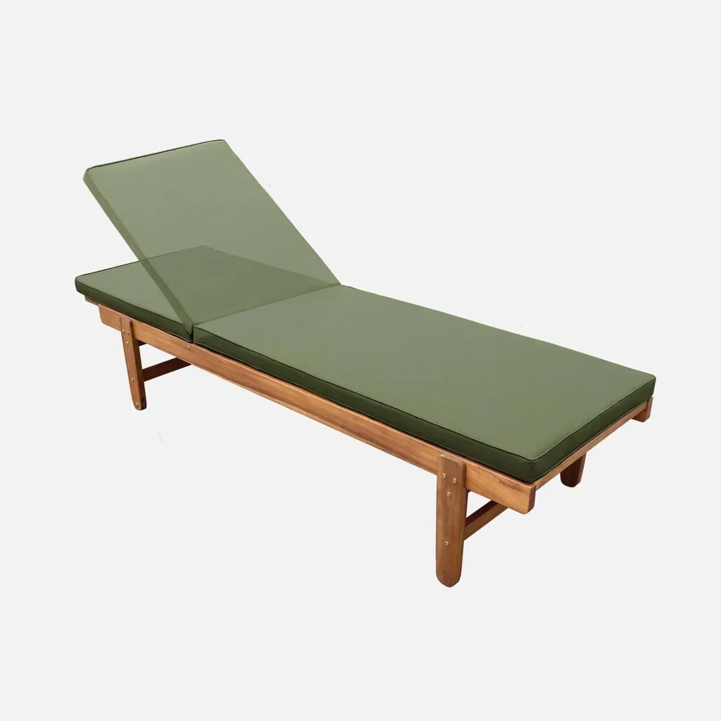 Espreguiçadeira Jardim Madeira Acácia Ajustável com Rodas - Conjunto 2 Espreguiçadeiras Exterior com Almofadas Macias 6cm