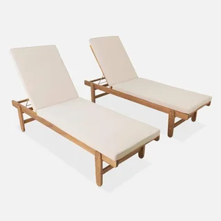 Espreguiçadeira de Madeira de Acácia Ajustável com Rodas - Conjunto 2 Chaise Longue Jardim