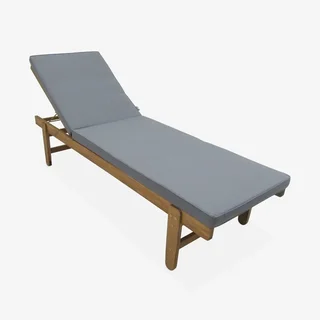 Conjunto 2 espreguiçadeiras de jardim madeira acácia com rodas e almofadas 6cm - Cadeira deitada ajustável exterior