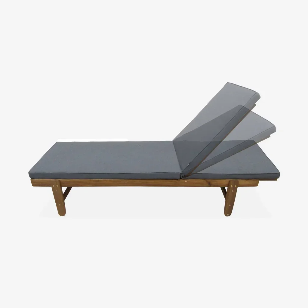 Conjunto 2 espreguiçadeiras de jardim madeira acácia com rodas e almofadas 6cm - Cadeira deitada ajustável exterior