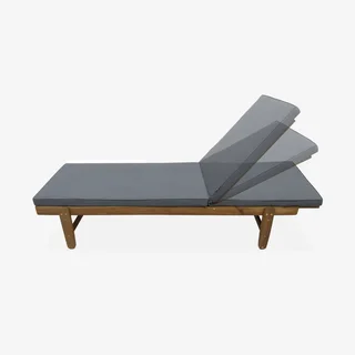 Conjunto 2 espreguiçadeiras de jardim madeira acácia com rodas e almofadas 6cm - Cadeira deitada ajustável exterior
