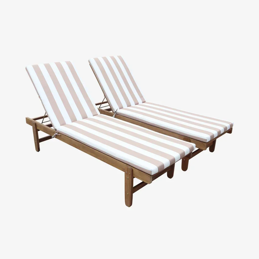 Conjunto 2 Espreguiçadeiras de Madeira de Acácia Ajustáveis com Rodas e Almofada 6cm - Espreguiçadeiras Jardim Exterior
