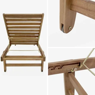 Conjunto 2 Espreguiçadeiras de Madeira de Acácia Ajustáveis com Rodas e Almofada 6cm - Espreguiçadeiras Jardim Exterior