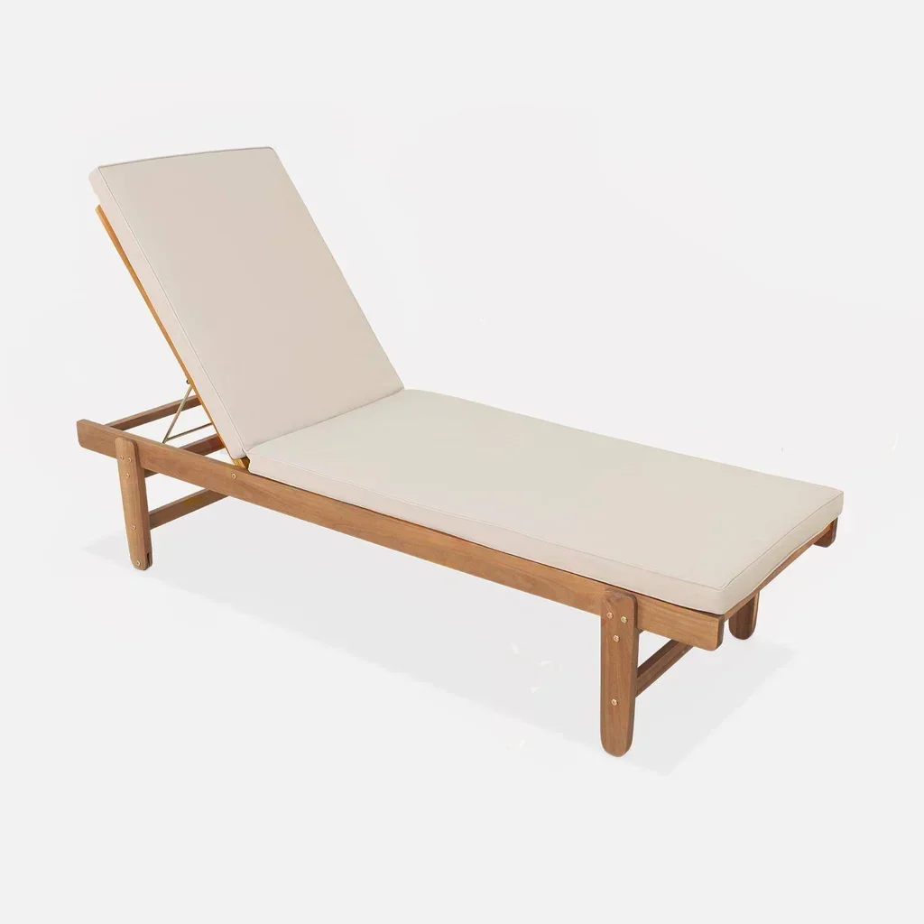 Espreguiçadeira de Madeira de Acácia Ajustável com Rodas - Conjunto 2 Chaise Longue Jardim