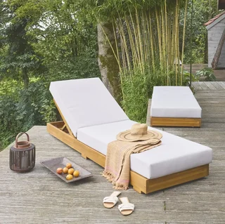 Verstellbare Akazienholz Gartenliege mit Rollen - 2er Set Sonnenliegen