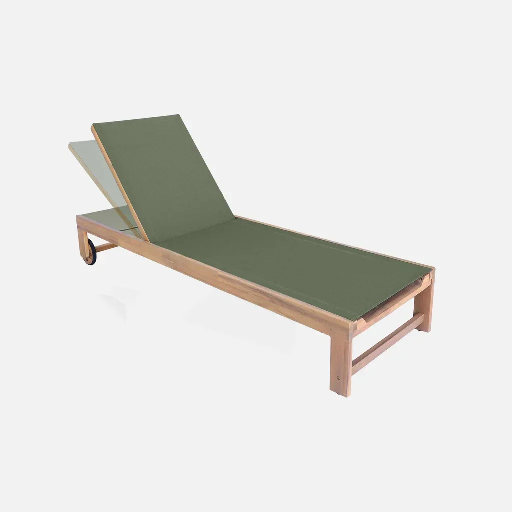 Chaise longue jardin bois acacia réglable à roulettes - Lot 2 transats extérieur