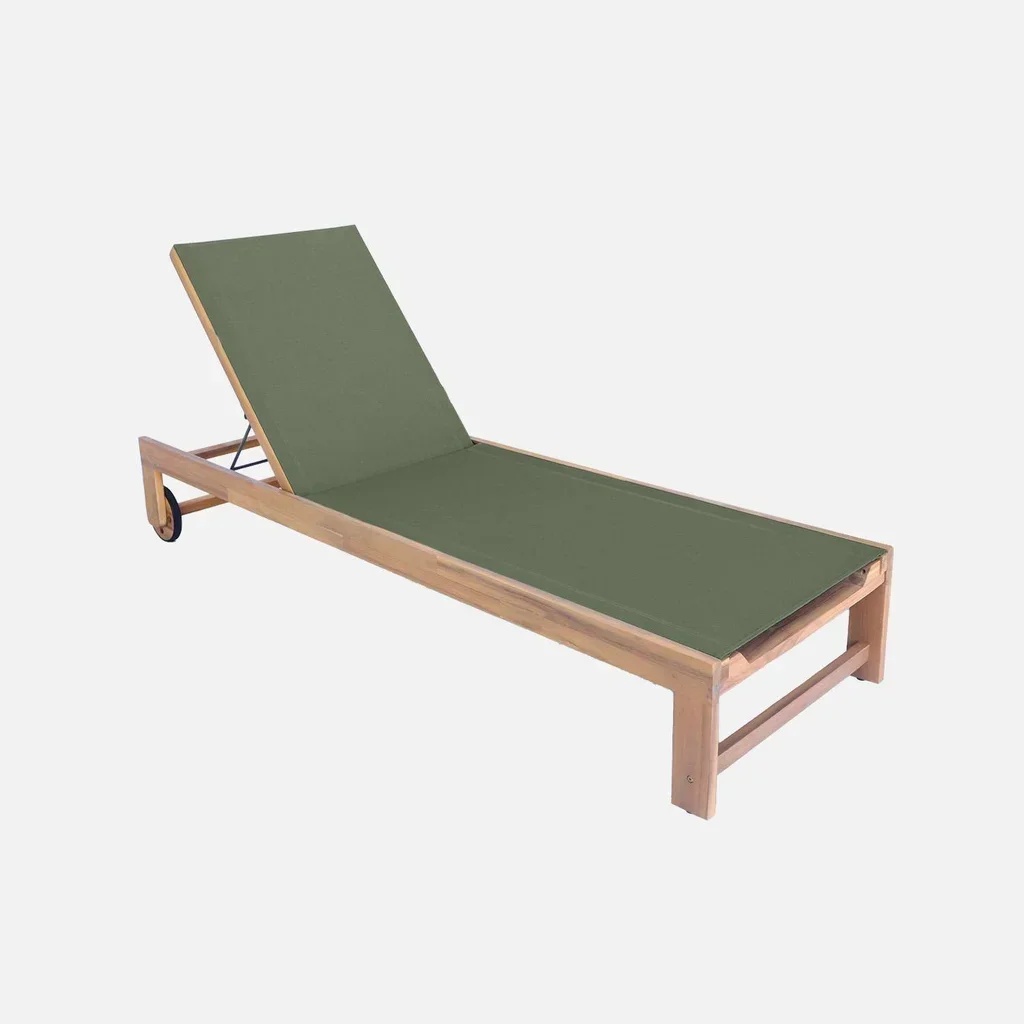 Chaise longue jardin bois acacia réglable à roulettes - Lot 2 transats extérieur