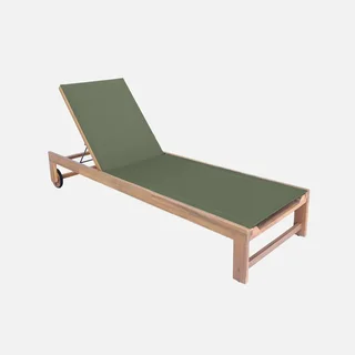 Chaise longue jardin bois acacia réglable à roulettes - Lot 2 transats extérieur