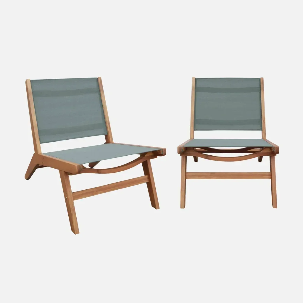 Chaise longue jardin bois acacia textilène lot 2 fauteuils relax extérieur