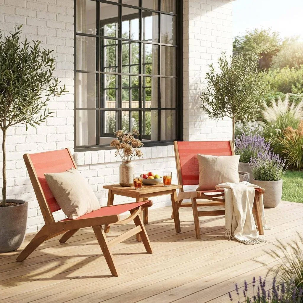 Chaise longue jardin bois acacia textilène lot 2 fauteuils relax extérieur