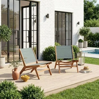 Chaise longue jardin bois acacia textilène lot 2 fauteuils relax extérieur