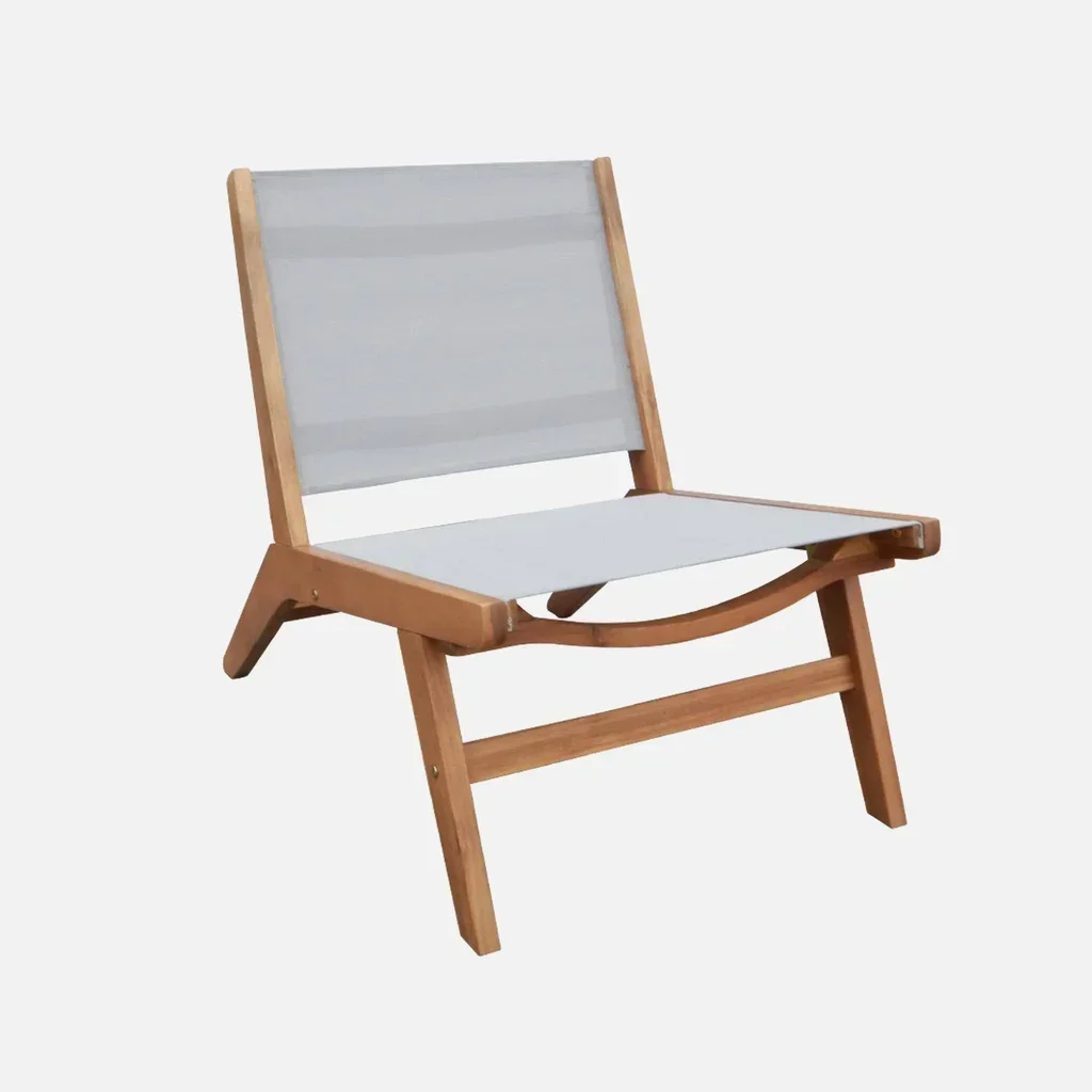 Chaise longue bois acacia textilène lot 2 fauteuils relax jardin terrasse