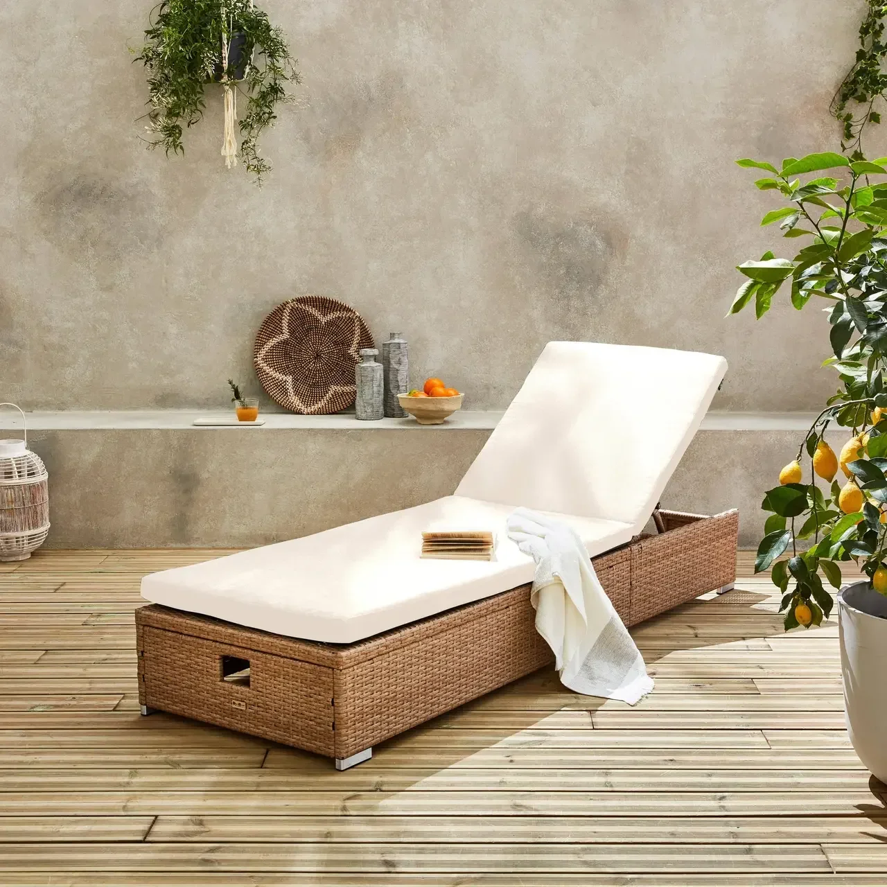 Chaise Longue Jardim OLBIA Reclinável 5 Posições Vime Rattan Sintético Exterior Terraço