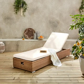 Chaise Longue Jardim OLBIA Reclinável 5 Posições Vime Rattan Sintético Exterior Terraço