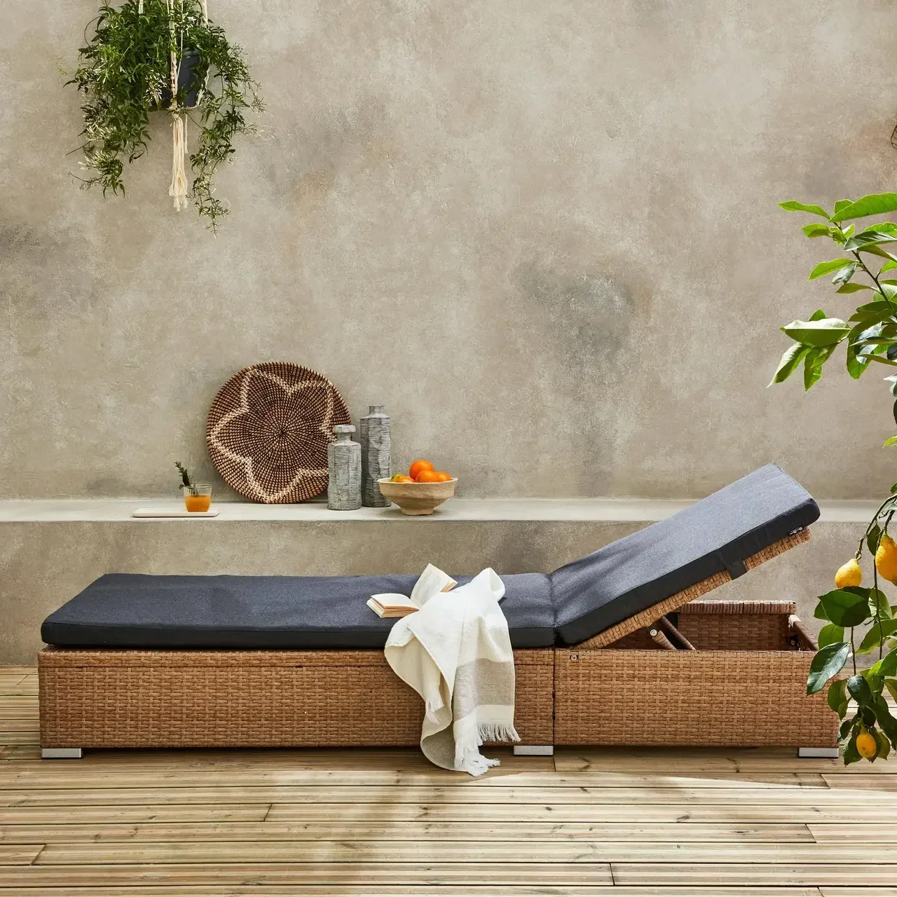 Chaise longue jardin résine tressée inclinable 5 positions aluminium OLBIA