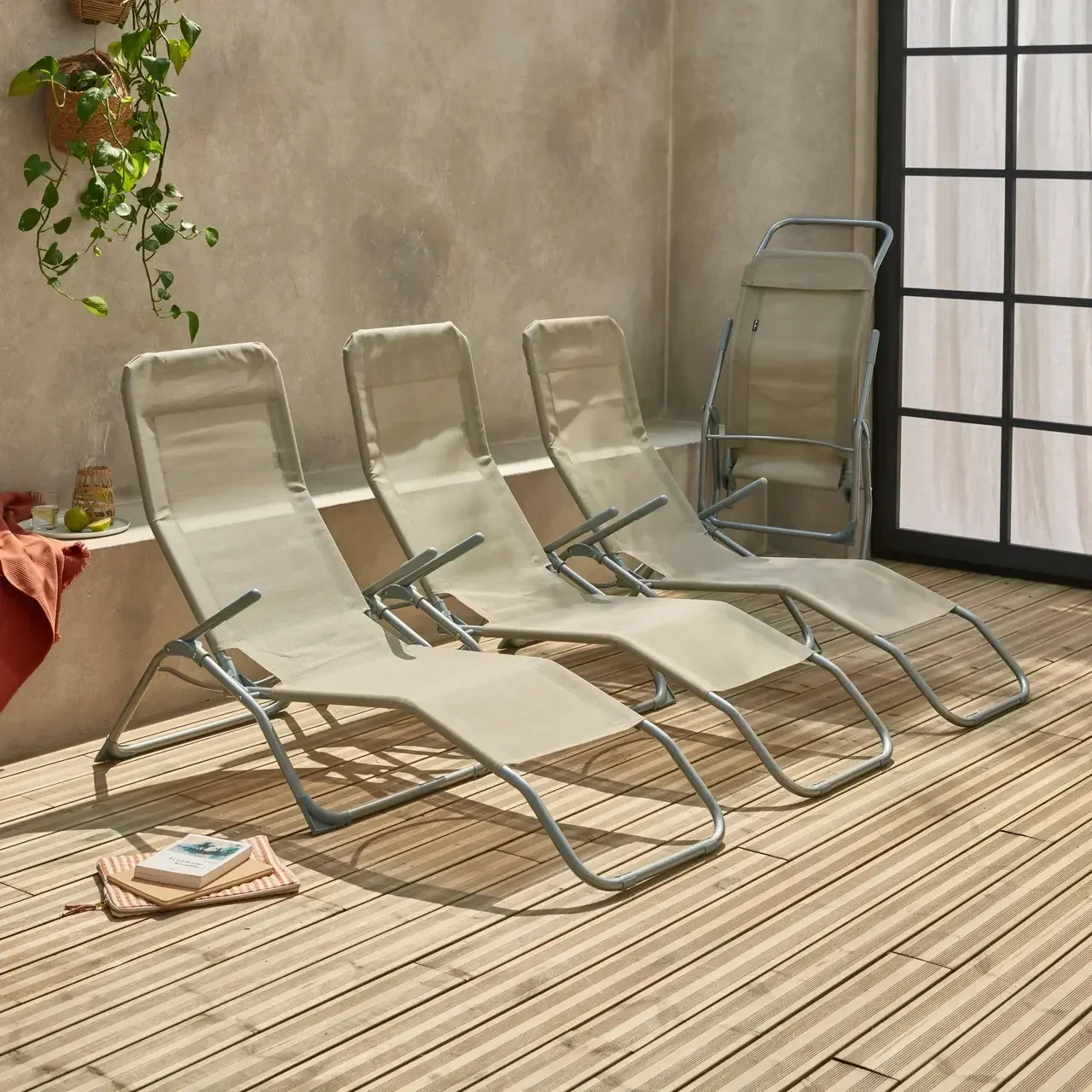 Klappbare Gartenliege Stahl 2 Positionen Set 4 Stück