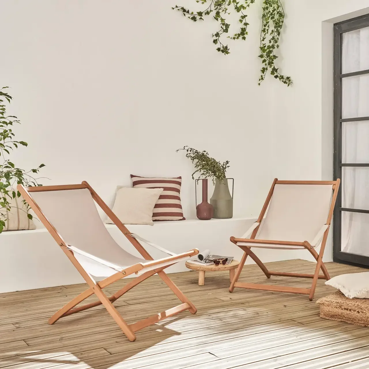 Chilienne pliante bois eucalyptus assise rembourrée lot 2