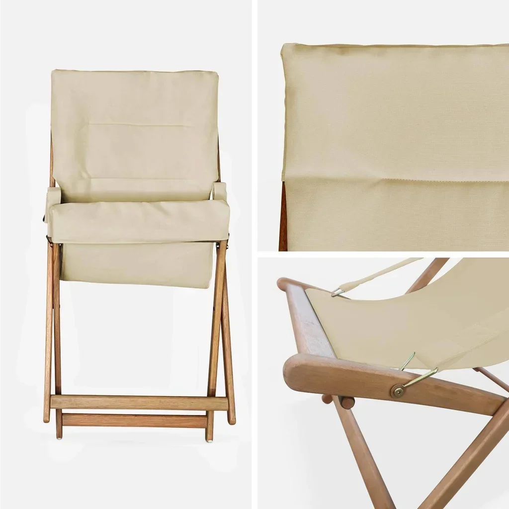 Chilienne pliante bois eucalyptus assise rembourrée lot 2