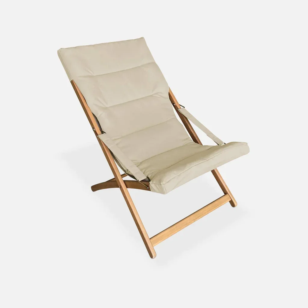 Chilienne pliante bois eucalyptus assise rembourrée lot 2