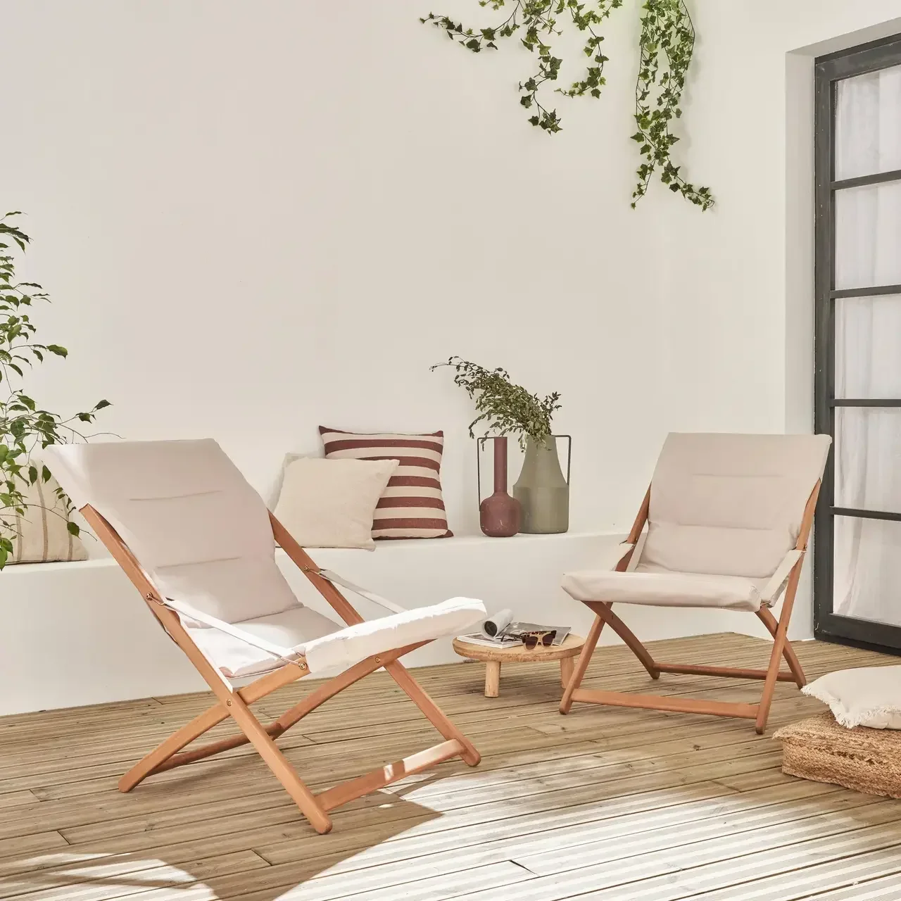 Chilienne pliante bois eucalyptus assise rembourrée lot 2