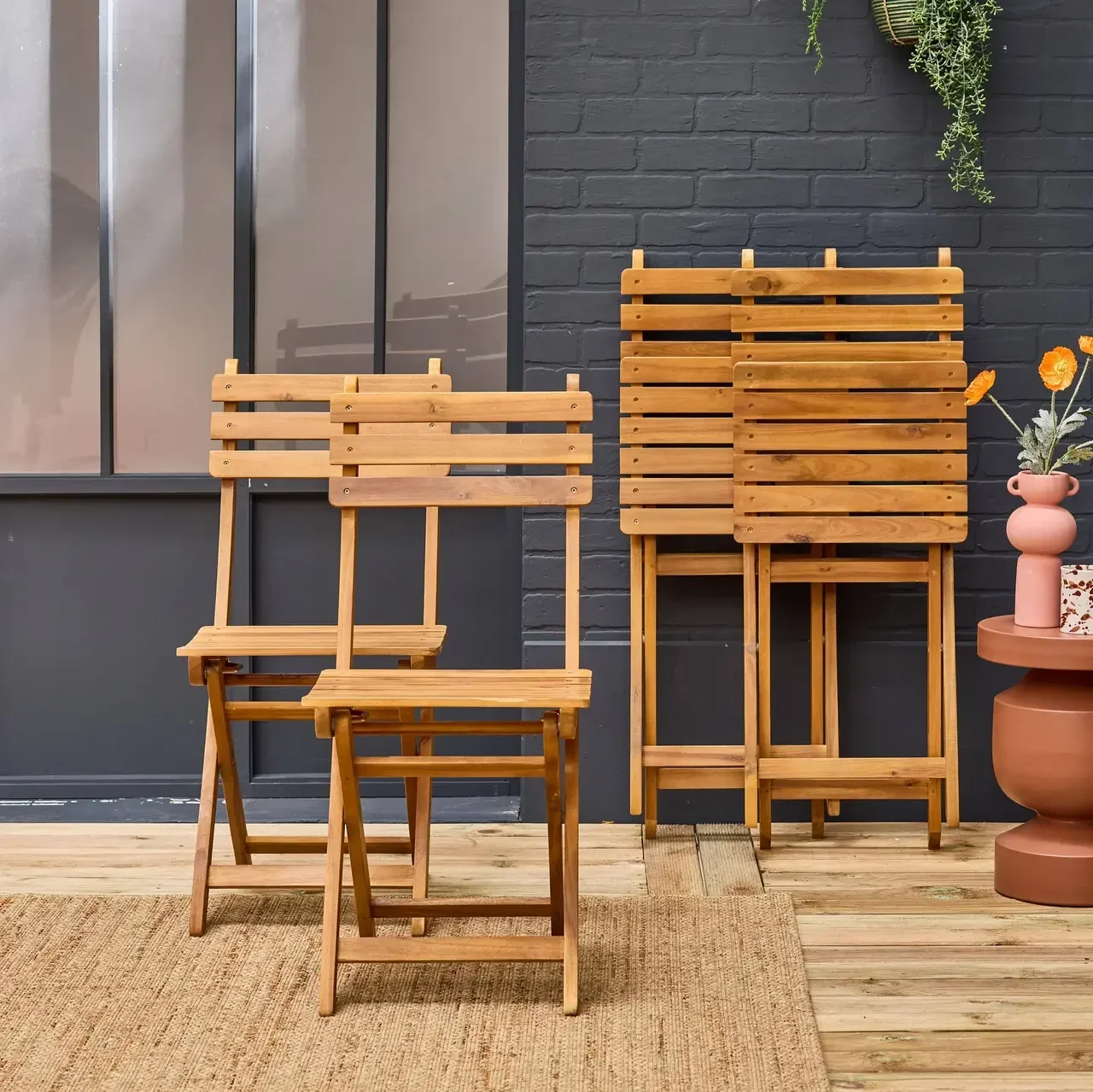 Chaise pliante jardin bois acacia lot 4 Calena naturel