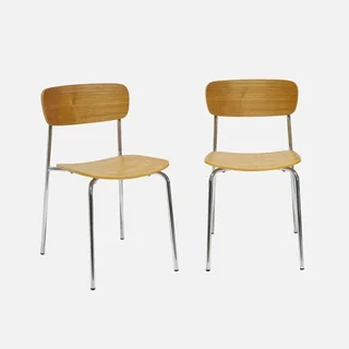 Chaises vintage Toby métal chromé et bois frêne - Lot de 2