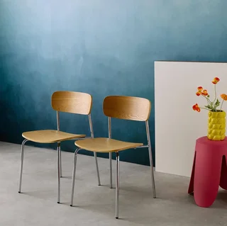 Chaises vintage Toby métal chromé et bois frêne - Lot de 2
