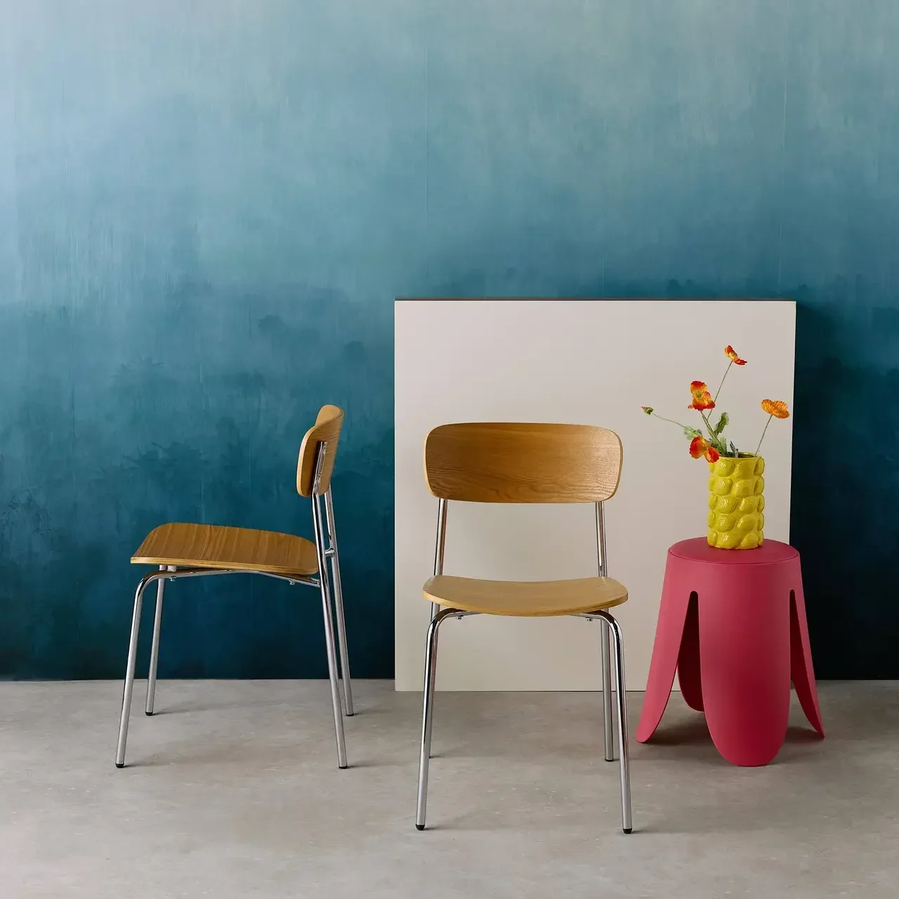Chaises vintage Toby métal chromé et bois frêne - Lot de 2