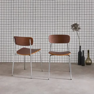 Chaise vintage Toby métal et bois frêne - Lot de 2 pièces style rétro années 50