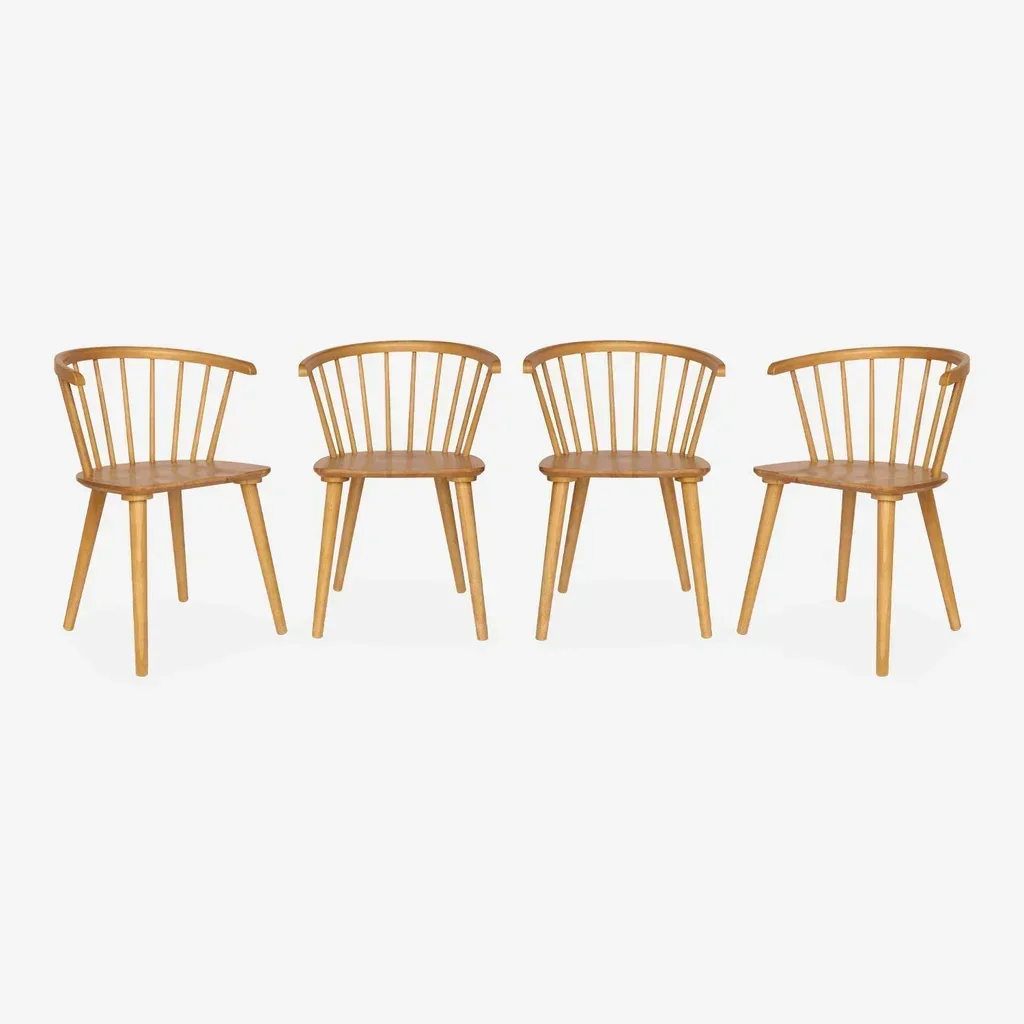 Lot de 4 chaises scandinaves bois hévéa dossier barreaux - Collection Paula