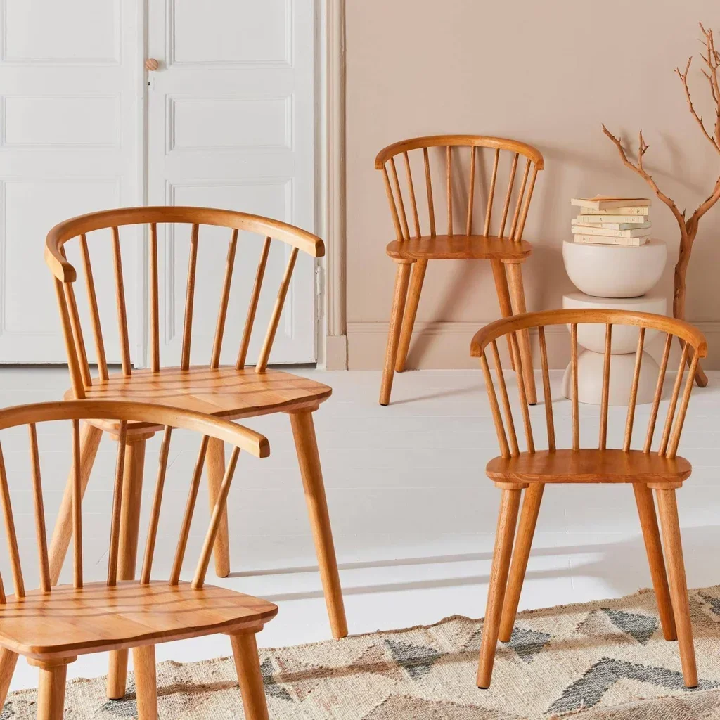 Lot de 4 chaises scandinaves bois hévéa dossier barreaux - Collection Paula